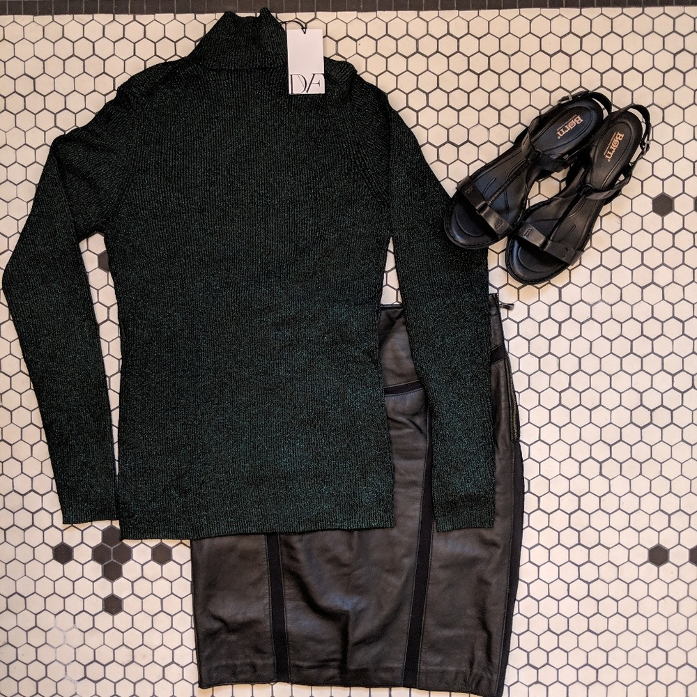 DVF Tess Metallic Turtleneck Emerald Green NWT